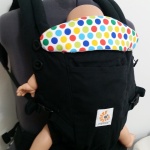 DIY multicolored dot bib on a black ergo adapt