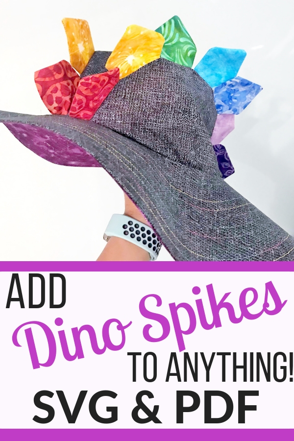 Add Dino spikes to anything SVG & PDF. wide brim hat with two sets of rainbow spikes on the top. 