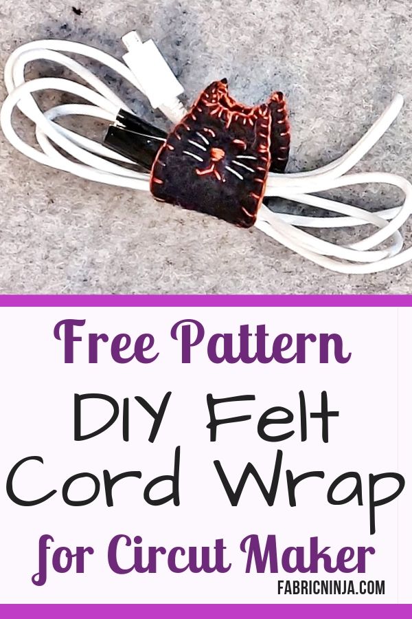 Cat Cord wrap on white cables. Free Pattern DIY Felt Cord Wrap. For Cricut Maker