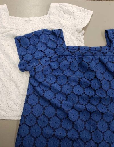 Reproduction of white ready to wear shirt in blue lace