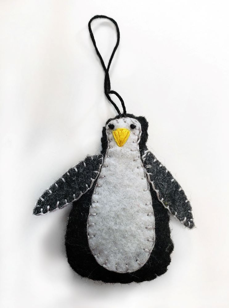 Felt Penguin Ornament with hand stitching