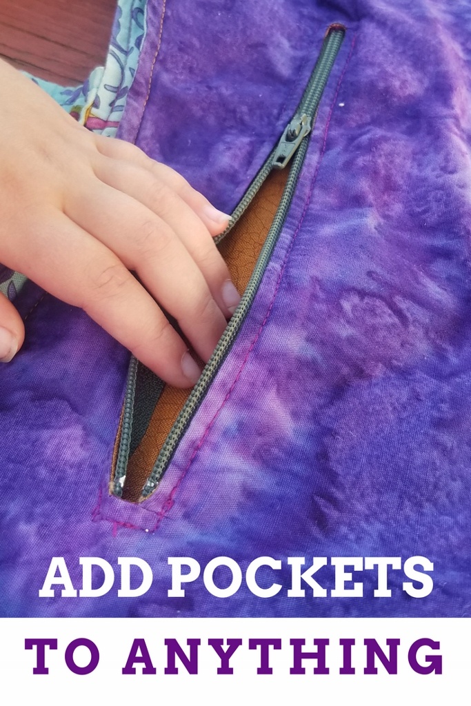 Hand entering purple zipper pocket. Add Pockets to Anything