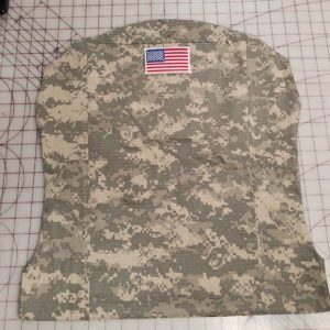 toddler slipcover on tan happy baby. Camo fabric with American flag in place of tag