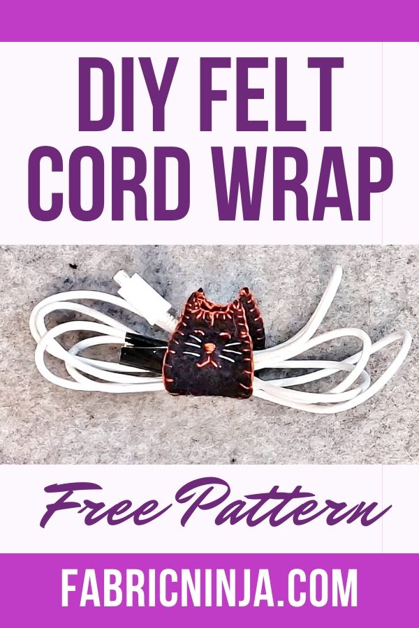 black felt cat cord wrap around white cords. "DIY felt cord wrap. Free pattern"