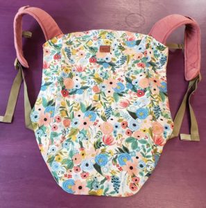 flower slipcover on pink onbuhimo happy baby carrier