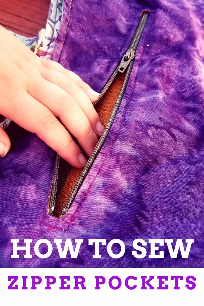 Hand entering purple zipper pocket. How to sew zipper pockets